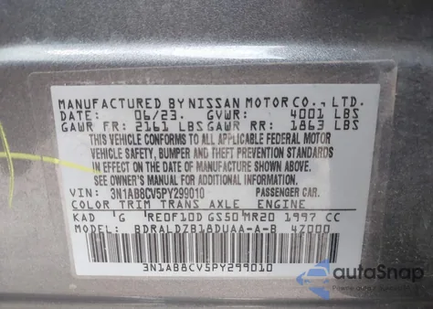 2023 Nissan Sentra Sv Xtronic Cvt from USA, damaged, VIN 3N1AB8CV5PY299010